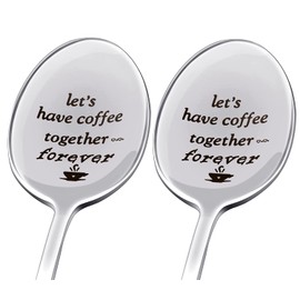 Penta Angel Long Handle 304 Stainless Steel Coffee Spoons for Coffee Lovers Friends Romantic Gift Let’s Have Coffee Together Forever Spoon for Her Him Anniversary Wedding Gift, 2PCS