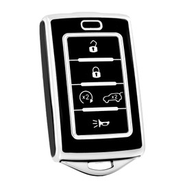 OFF WE GO for Jeep Key Fob Cover, Soft TPU Car Key Case Shell Protection Compatible with 2021 2022 2023 2024 Jeep Grand Cherokee L Grand Cherokee Wagoneer 5 Buttons Car Key (Silver Black)