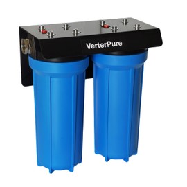 VerterPure DuoPro X2 Two-Stage RV Fresh Water Filter System, High Flow, NSF Housings, 3/4" GHT Garden Hose Fittings, Reduce Sediment, Chlorine, Odor, Heavy Duty Mounting Bracket, Blue