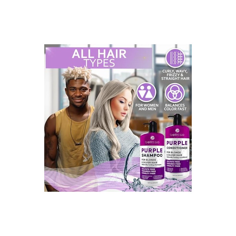 BELLISSO Set de Champú y Acondicionador Morado para Cabello Rubio