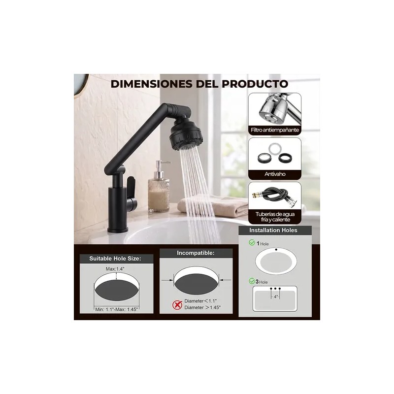 Grifo Cocin Monomando Lavabo Mezcladora Fregadero 1080°