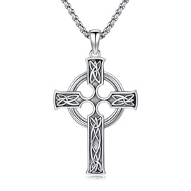 Lattd Celtic Cross Necklace for Men 925 Sterling Silver Irish Celtic Knot Pendant Jewelry Gift for Men Women
