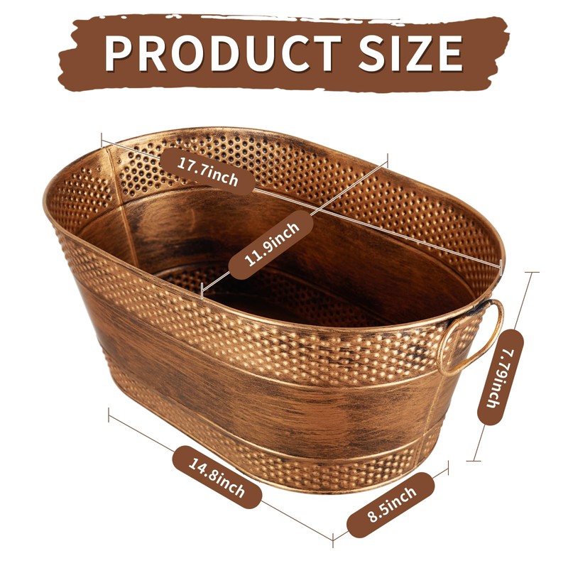 4 Gallon Galvanized Beverage Tub, 2 Pcs Heavy-Duty Copper Ice