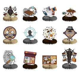 12 PCS Detective Honeycomb Centerpieces for Table Decor, Mystery Detective Table Decorations Table Toppers for Men Women Detective Birthday Party Supplies Detective Party Decorations