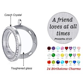 YOUFENG Floating Living Memory Birthstones Locket Necklace Christian Bible Verse Prayer Faith Religious Jewelry Gifts for Women Mom 1717