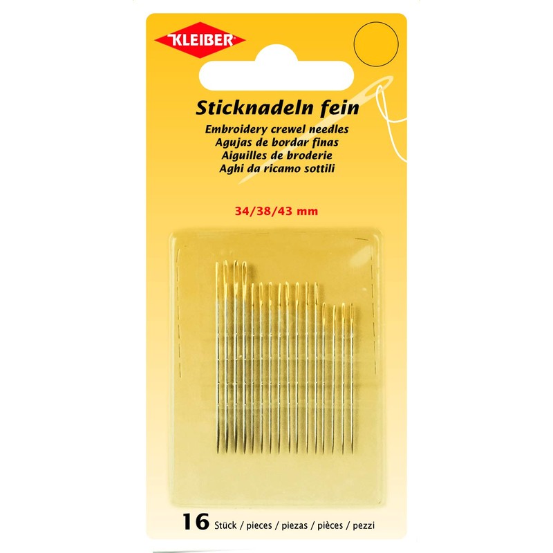 Kleiber 69918 Embroidery Needles Fine Steel Silver Lengths 34, 38,