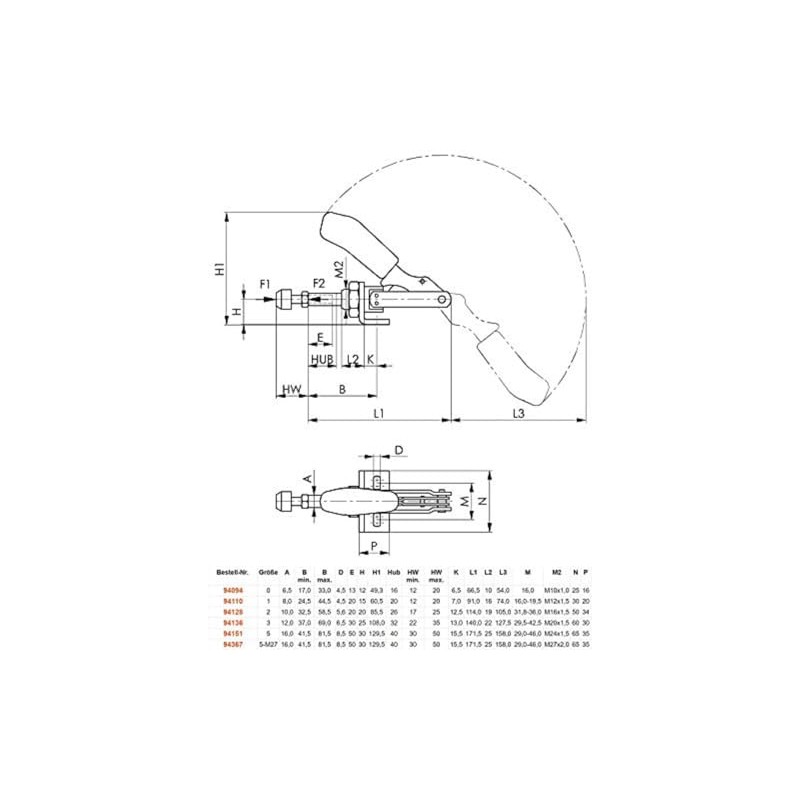 AMF 94094" 6841" Push-Pull Type Toggle Clamp with Angle Base,
