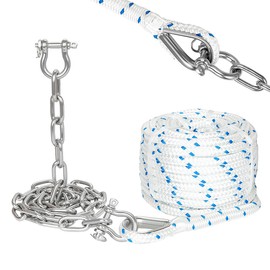 FUCNEN 5/8" Boat Anchor Rope 200 FT with 316 Stainless Steel Anchor Chain 5/16" x 10 FT, 5/16" Bow Shackles and 5/8" Thimble, Anchor Rode for Mooring, Boats Pontoon, Deck, Fishing, Sail