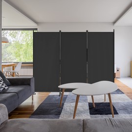 Spurgehom 3 Panel Rolling Room Divider, Folding Partition Privacy Screens, Freestanding Fabric Room Panel, Portable Folding Wall Divider for Office, Room, Restaurant, Hospital (Black)