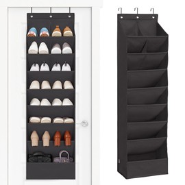 STORAGE MANIAC Over the Door Shoe Organizer Heavy-Duty Large Deep Pocket Hanging Shoe Organizer Shoe Rack Door Closet Shoe Organizer for Wall, Dorm & Narrow Door Storage Shoe Holder Black, 1 Pack