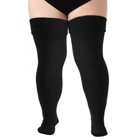 Plus Size Thigh High Socks for Thick Thighs - Womens Extra Long & Thick Over the  Knit High Socks Leg Warmers - Size: Black