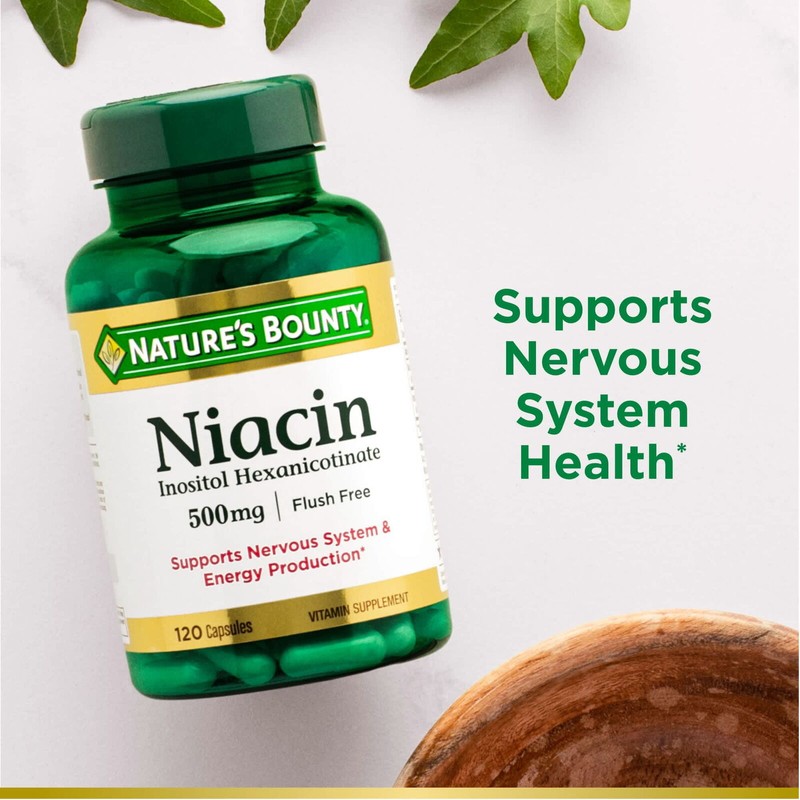 Nature’s Bounty Niacin 500mg Vitamin Supplement, Flush Free, 120 Ct