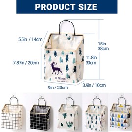 2Pcs Wall Hanging Storage Bag, Over The Door Organizer,Multifunctional Storage Shelves with Hook Pockets Cotton Linen Storage Basket Family Organizer Box Containers for Kitchen,Bedroom, Bathroom-Bag2