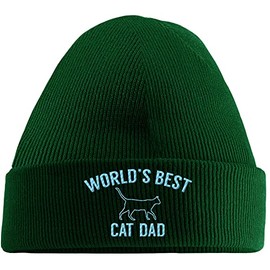 Hippowarehouse Worlds Best cat dad Embroidered Beanie Hat Green with Baby Blue Stitch