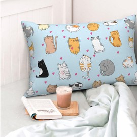 Cute Cat Pillow Cover 20x30 Inch Bed Pillow Pillowcases with Hidden Zipper Lumbar Pillow Case Cushion Queen Size Standard Soft Breathable Rectangular Pillow Covers,for Sofa Couch Bed Decor