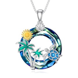 Midari Animal Necklace 925 Sterling Silver Tropical Palm Tree Ocean Pendant Crystal Christmas Summer Birthday Beach Jewelry Gifts for Women Animal Lover Wife Friend, Sterling Silver, artificial