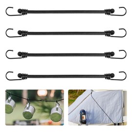 4pcs Bungee Cords with Hooks Heavy Duty Elastic Cords Outdoor Elastic Rope Hook Bungee Straps Elastic Bungee Straps Weatherproof Bungee Straps for Luggage,Camping,Tarps,Bike Rack,Tents(30cm,Black)