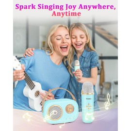 Mini Karaoke Machine for Kids&Adults,Portable Bluetooth Speaker with 2 Wireless Microphones and Stereo Sound Enhanced Bass,Gifts for Girl 6 7 8 9 10 11 12 Years Old Unpowered Cabinets-(Blue-1 Mic)