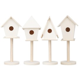 Ideen mit Herz Bird House with Stand, Made of Wood, Natural, for Standing, for Painting and Crafts, Decoration, 4 Sizes, Pack of 4