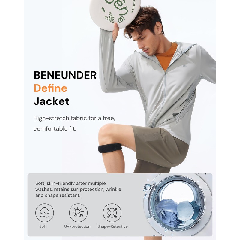 BENEUNDER Men's UPF 50+ Sun Protection Lightweight Hoodie Jacket Long