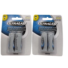 ULTRALAST 18500 LiFePO4 Rechargeable Batteries, 3.2V 1000mAh, 2-Pack 4 Batteries
