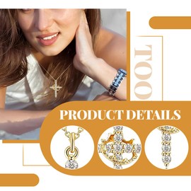 XUZOPIM Necklace With Paved Cubic Zirconia Cross And Twisted Crown, 18K Gold Plated Necklace With Rotating Crown Cross Pendant, Crystal Diamond Cross Necklace Cross Chain