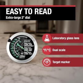 CDN Termómetro de carne a prueba de horno - Dial brillante | ProAccurate® | Dial de fácil lectura de 2 pulgadas | Impermeable, Recalibrable | Para asa