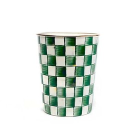 MACKENZIE-CHILDS Waste Bin, Decorative Bedroom Trash Can or Bathroom Trash Can, Green-and-White Emerald Check