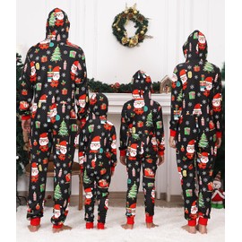 YEAXLUD Matching Christmas Holiday Pajamas for Family Couples Womens Sleepwear Mens Cute Xmas One Piece Pjs Funny Onesie Adult Loungewear Jumpsuit Jammies(Black Santa 3-4)