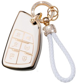 TECART Smart Key Fob Cover Fit for Buick Envision Avenir 2024 Fit for Chevy Suburban Tahoe Fit for GMC Yukon Denali Sierra Silverado with Keychain 6 Button White