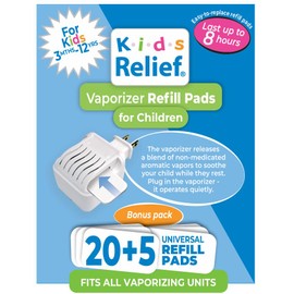 Kids Relief™ Almohadillas de repuesto universales para vaporizador enchufable sin agua, lavanda, mentol y eucalipto, paquete adicional (20 + 5 gratis)