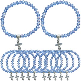 Crystal Baby Shower Bracelets Party Favors, Clear Pink Blue Beaded Pacifier Charm, 12 Pack (Blue)