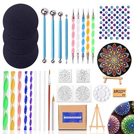 31 Pieces Mandala Dotting Tools Set - Professional Supplies Tools Kits, Include Mini Easel, Paint Tray for Painting Rocks, Coloring, Drawing and Drafting with 3 Cardboards