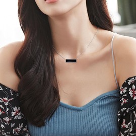 YFN Black Onyx Necklace Sterling Sliver for Women Bar Jewelry Gifts (black)