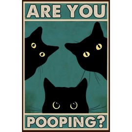 "Are you pooping?" funny black cat sign - funny bathroom wall decoration, 30 x 20 cm (EN 2337)