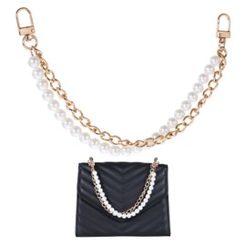 Aeaocvo Gold Pearl Purse Chain, Bag Extender Charms Chain, Pearl Strap Extenders for Handbags Bag Straps Short Handle Replacement Charms for Women