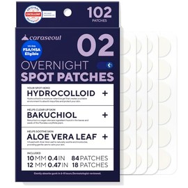 caraseoul Parches para Nocturnos Antiacné – Hidrocoloide Más Grueso y con Mayor Adhesión, Bakuchiol y Aloe Vera, Cuidado Coreano, Testado Dermatológicamente, 2 Tamaños (10, 12 mm) [102 Unidades]