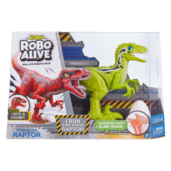 Robo Alive Rampaging Raptor (Green) by ZURU Dinosaur Toy with Realistic Dinosaur Movement That Bites and Chomps with Slime in Dino Egg, Robotic Pets for Boys and Kids (Green)