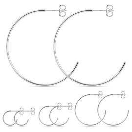 Poxtex Silver Hoop Earrings Set, 4 Pairs 925 Sterling Filled Lightweight Hypoallergenic Thin Open Hoops Dainty Trendy Jewelry for Women's Gift