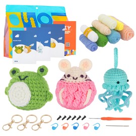 Nutgun Beginners Crochet Kit, Crochet Kit for Beginners Adults and Kids,Complete Crochet Set to Make 3PCS Animals,Include Yarn, Eyes, Stuffing, Crochet Hook,Step-by-Step Instruction and Video Tutorial
