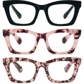 REAVEE 3 Pack Oprah Style Reading Glasses for Women Blue Light Blocking Computer Square Readers with Spring Hinge 3.0