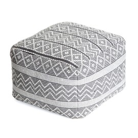 Anji Mountain 100% Handmade & Handcrafted Comfortable Home Décor Pouf Ottoman Footrest for Living Room, Bedroom, Nursery, Kidsroom, Patio Furniture - (22" x 22" x 16"- Gray,Ivory)