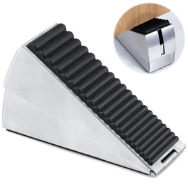 Modixun Large Door Stop Heavy Duty Door Stop Wedge Stainless Steel Rubber Door Stop for Bottom of Door 7cm High Adjustable Door Stop Fits Any Heavy Door (Silver)