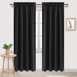 DWCN Blackout Curtains for Living Room Thermal Insulated, Energy Saving & Noise Reducing Bedroom Curtains, Black, W 70x L 84 Inch, Set of 2 Rod Pocket Curtain Panels