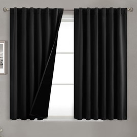 BGment Short Black Full Blackout Curtains with Liner Thermal Curtains 45 Inches Long, Rod Pocket and Back Tab Double Layer Black Out Privacy Curtains for Bedroom(52 x 45 Inch, 2 Panels, Black)