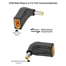 RIIEYOCA XT60 to DC5525 Connector,Right Angle XT60 Male to DC 5.5mm X 2.5mm Male Wireless Adapter for RC car,FPV Drone,LiPo Battery,Laptop Power Supplies, etc(2pack)