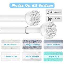 Tension Rod Extendable Shower Curtain Pole No Drill Curtain Pole Shower Poles Extendable Curtain Rod No Drill for Bathroom, Window, Door, Closet, 63-85cm White(Diameter 25 mm)
