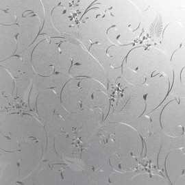 Mikomer Privacy Window Film Etched Flowers Static Cling Glass Door Film, Non Adhesive Heat Control Anti UV Window Cling for Office and Home Decoration,35 inches by 78.7 inches