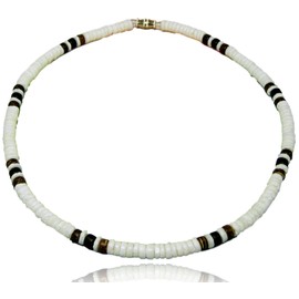 Native Treasure 20" Mens and Womens Summer Beach Surfer Necklace, White Ark Shells and Coconut Beads From the Philippines