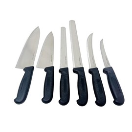 Columbia Cutlery 6 Piece Knife Set for Commercial Kitchens - 10” Chef, 8” Chef, 10” Bread, 12" Slicer, 8” Curved Butcher, 6” Boning